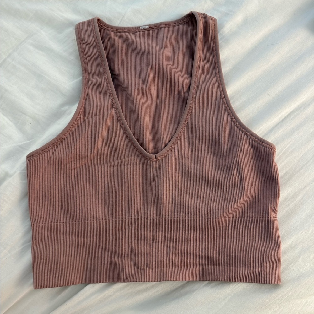 Athleta Ribbed Mauve Long Line Sports Bra S